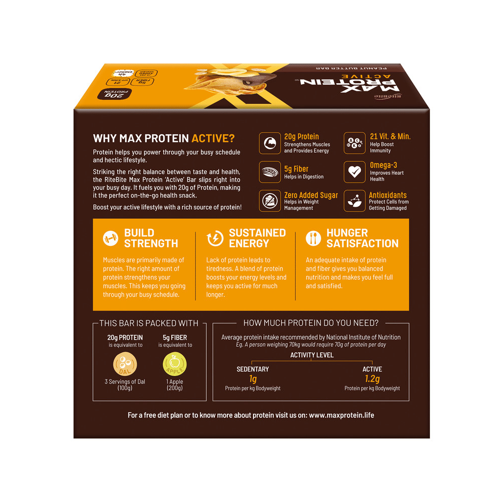 RiteBite Max Protein Active 20 gm Protein  Bar (70gm Each) Peanut Butter - Image 3
