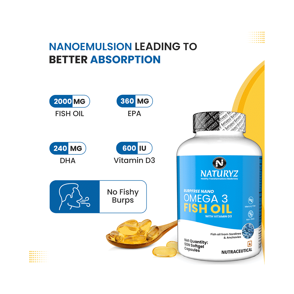 Naturyz Burpfree Nano Omega 3 Fish Oil with Vitamin D3 Softgel Capsule - Image 4