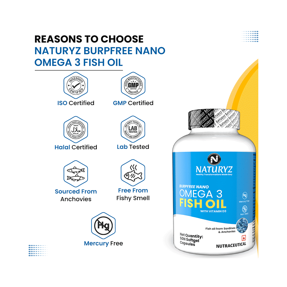 Naturyz Burpfree Nano Omega 3 Fish Oil with Vitamin D3 Softgel Capsule - Image 7