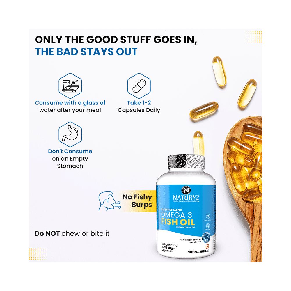 Naturyz Burpfree Nano Omega 3 Fish Oil with Vitamin D3 Softgel Capsule - Image 6
