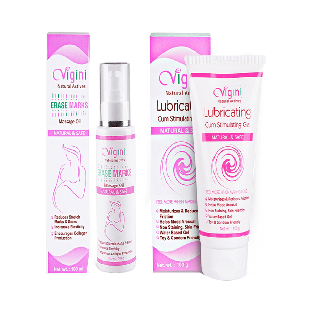 Vigini Combo Pack of Erase Marks Massage Oil 100ml and Lubricating Cum Stimulating Gel 100gm