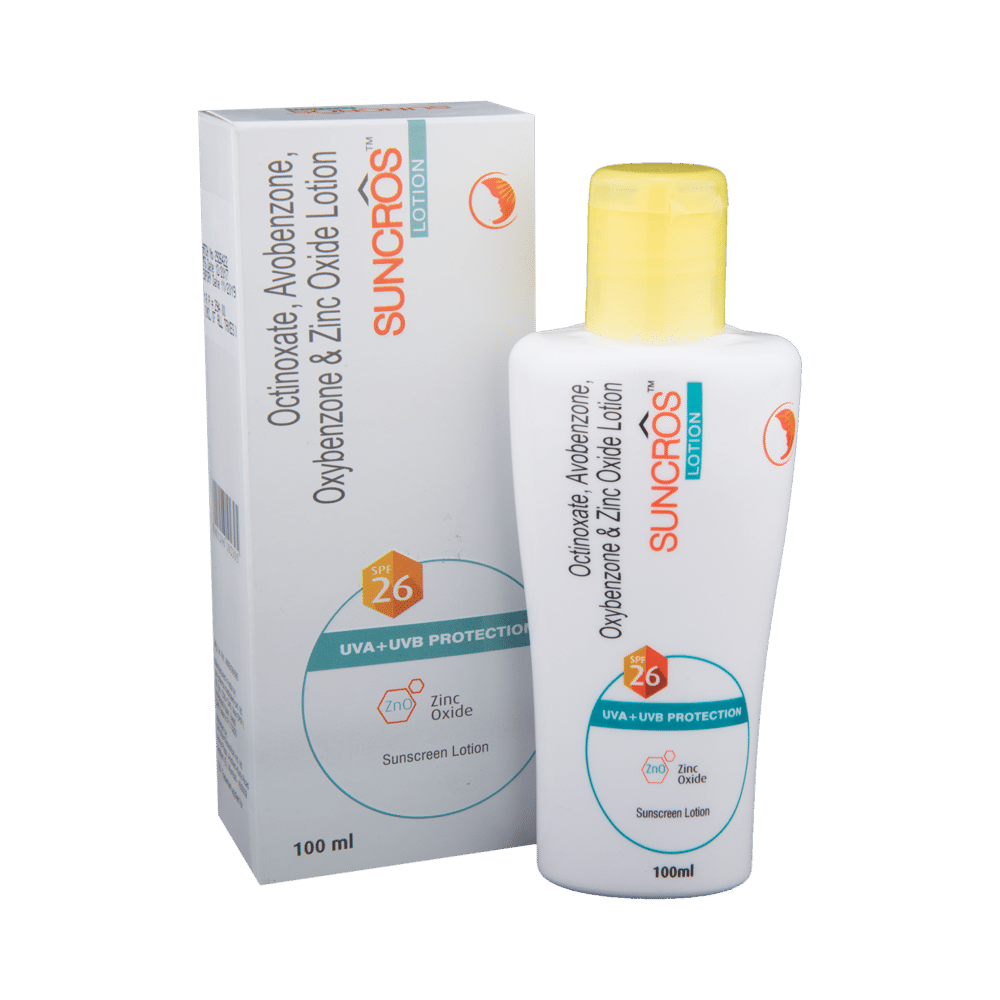 Suncros Sunscreen Lotion SPF 26 | With Zinc Oxide for UVA/UVB Protection