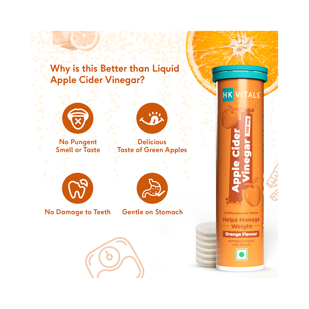 HK Vitals Apple Cider Vinegar for Weight Management & Gut Health Effervescent Tablet Orange - Image 7