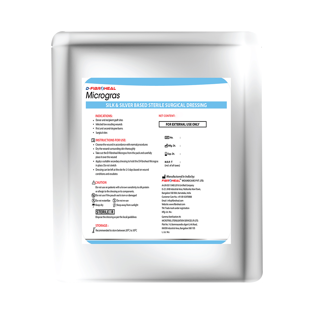 D-Fibroheal Microgras Silk and Silver Based Sterile Surgical Dressing 10cm x 10cm Creamish White - Image 2