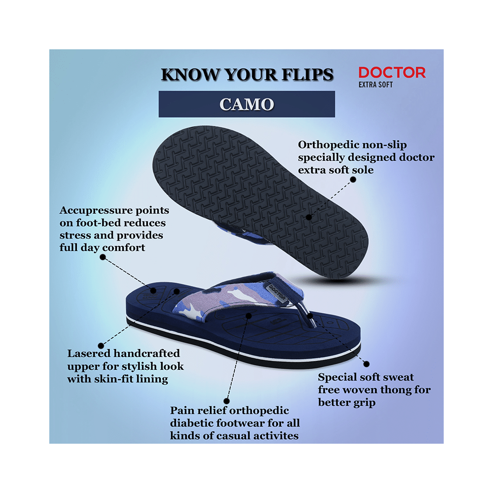 Doctor Extra Soft D 55 Camo Care Orthopaedic and Diabetic Adjustable Strap Super Comfort Flipflops for Men Navy 11 - Image 11