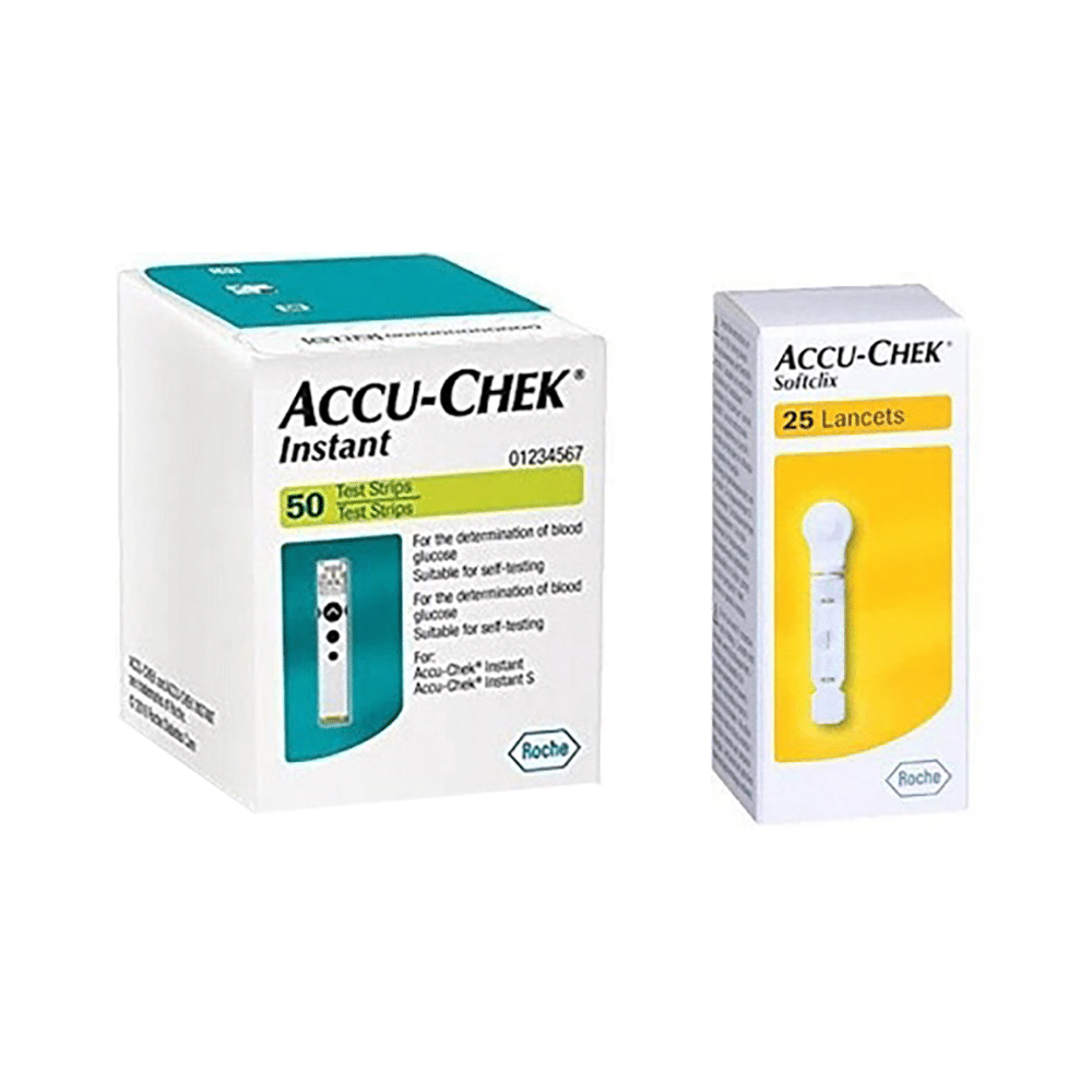 Accu-Chek Combo Pack of Instant 50 Test Strip & 2 Pack Softclix Lancet (25 Each) - Image 1