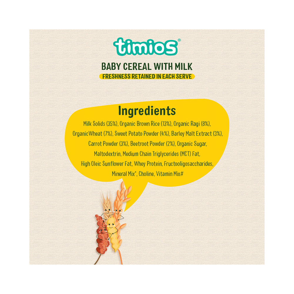Timios Baby Cereal with Milk 8+ Months (25gm Each) Multigrain Veg - Image 6