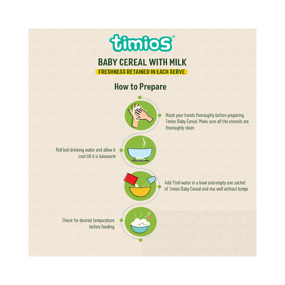 Timios Baby Cereal with Milk 8+ Months (25gm Each) Multigrain Veg - Image 5