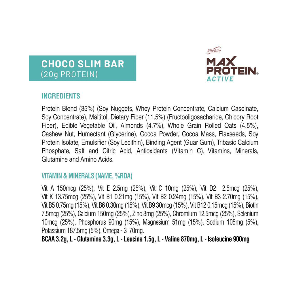 RiteBite Max Protein Active 20g Protein Bar Choco Slim - Image 3