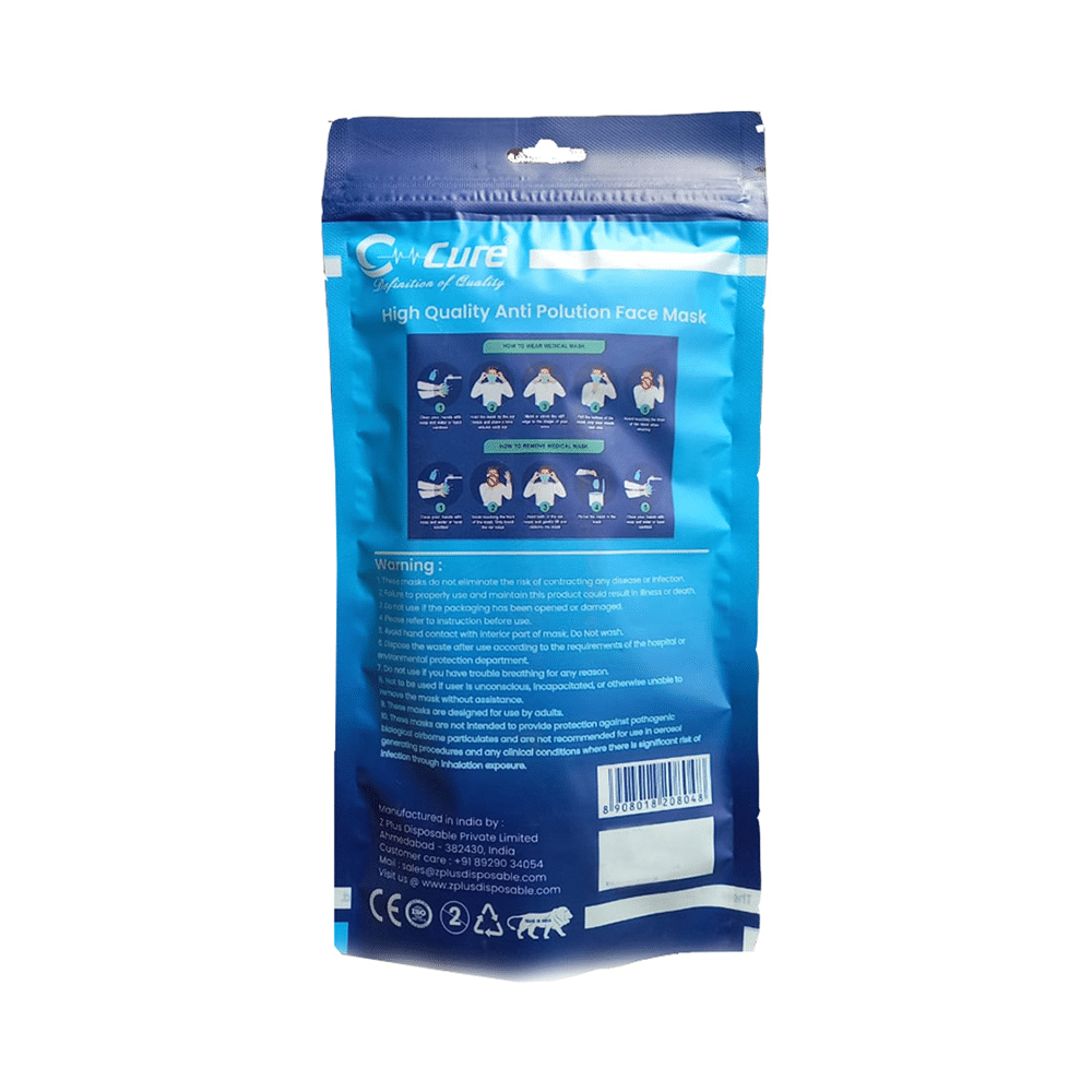 C Cure 3 Ply Anti Pollution Disposable Face Mask (10 Each) Blue - Image 2