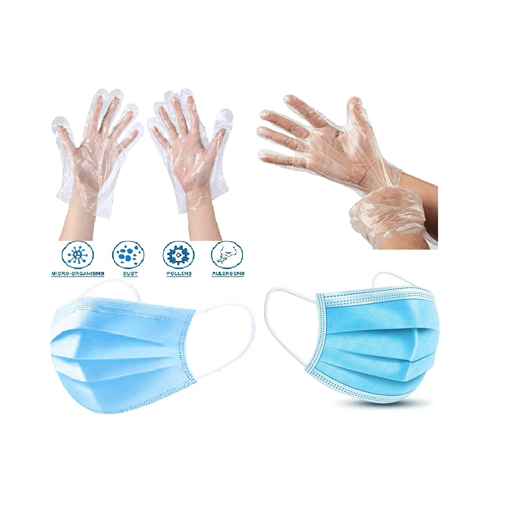 Fine Morning Pharma Isolation or Quarantine Protection Kit (20 Disposable Free Size Gloves & 20, 3 Ply Surgical Disposable Safe Mask)