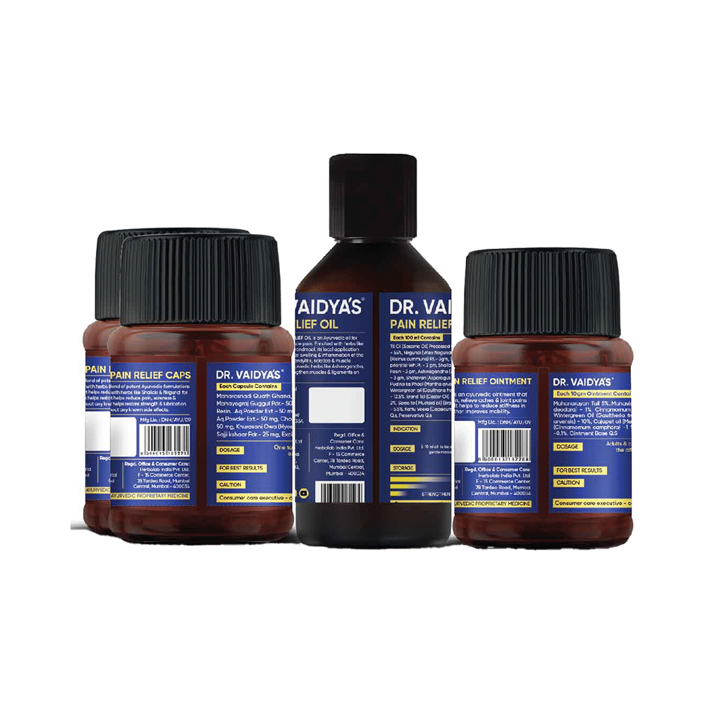 Dr. Vaidya's Combo Pack of 2 Bottles of Pain Relief Capsule (30 Each), Pain Relief Oil (100ml) and Pain Relief Ointment (50gm) - Image 2
