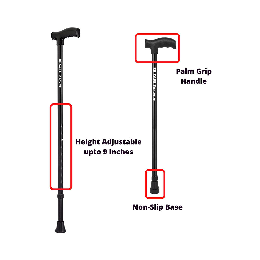 Be Safe Forever Adult Walking Cane Support Stick Height Adjustable Black Steel - Image 4
