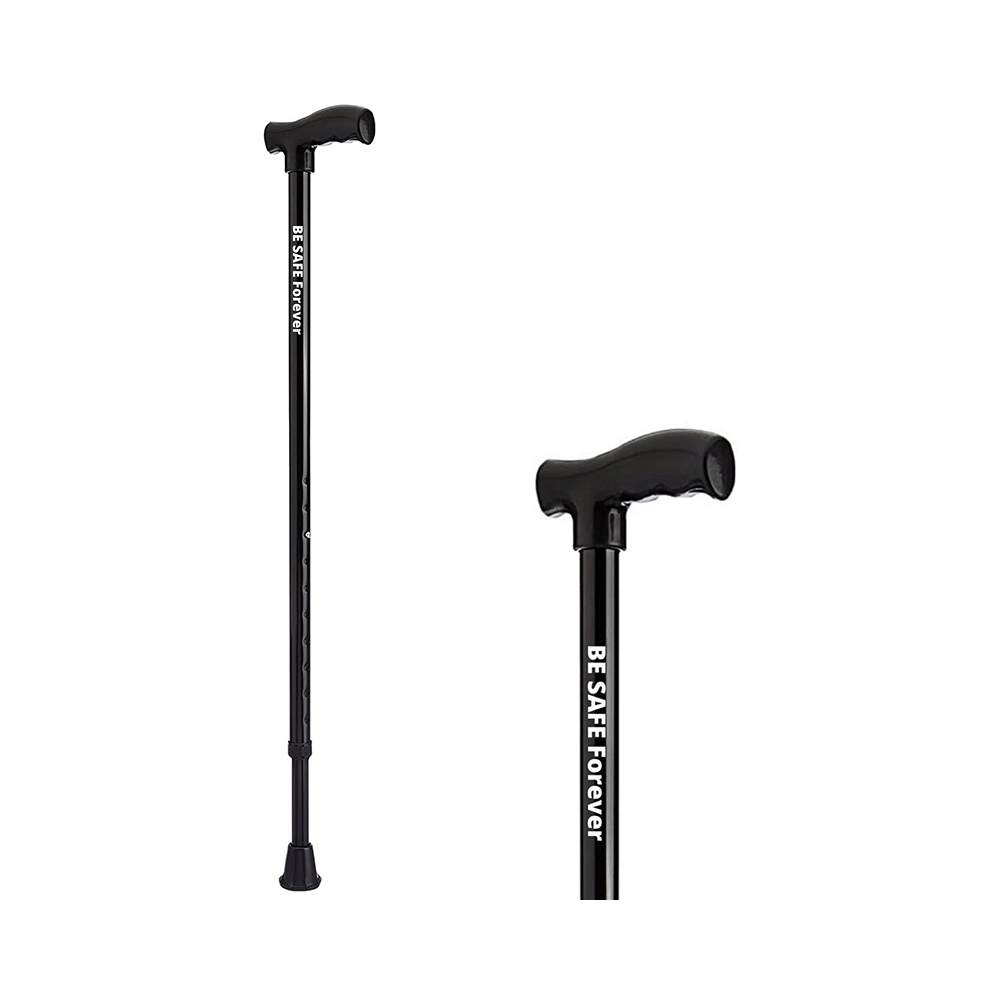Be Safe Forever Adult Walking Cane Support Stick Height Adjustable Black Steel