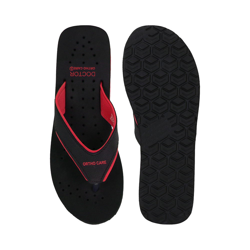 Doctor Extra Soft Ortho Care Orthopaedic Diabetic Pregnancy Comfort Flat Flipflops Slippers For Women Black Red 7 - Image 2