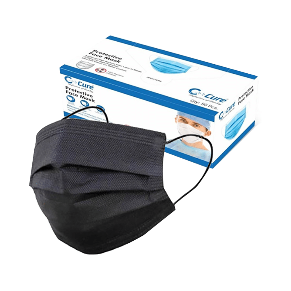 C Cure Protective Face Mask, 3 Ply Mask with Earloop (50 Each) Black Regular - Image 1