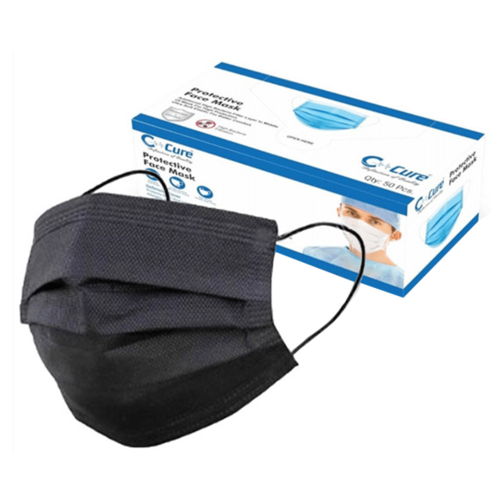 C Cure Protective Face Mask, 3 Ply Mask with Earloop (50 Each) Black Regular - Image 4