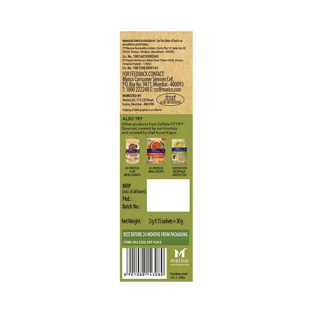 Saffola Fittify Green Coffee Decaf Instant Beverage Mix Sachet (2gm Each) Classic - Image 3