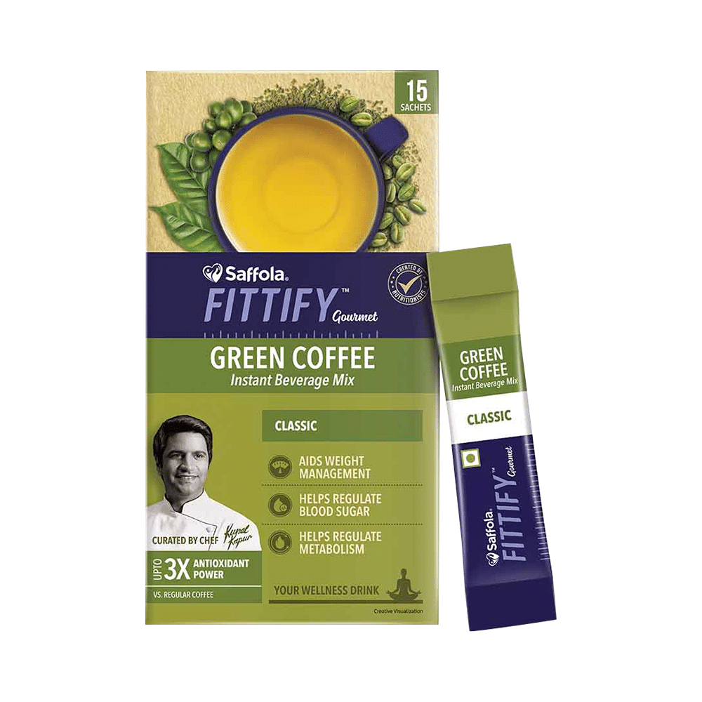 Saffola Fittify Green Coffee Decaf Instant Beverage Mix Sachet (2gm Each) Classic - Image 1