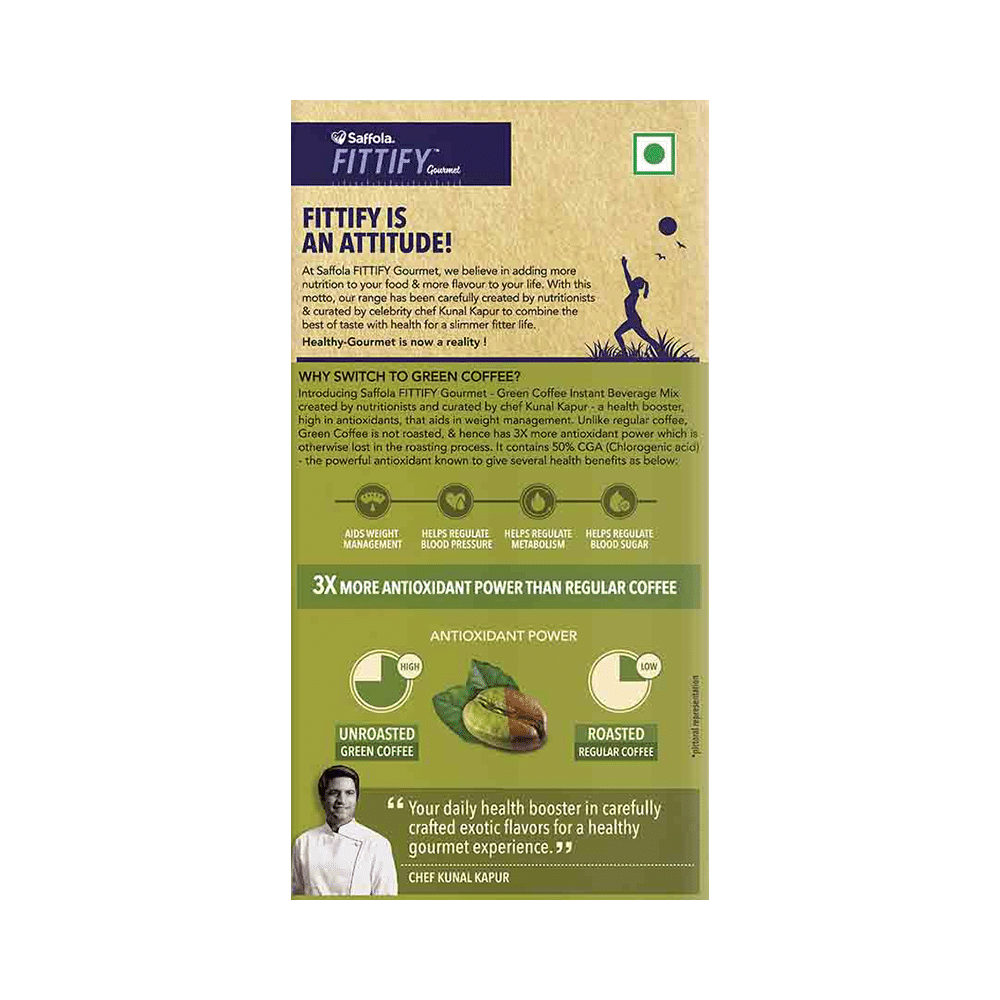 Saffola Fittify Green Coffee Decaf Instant Beverage Mix Sachet (2gm Each) Classic - Image 4