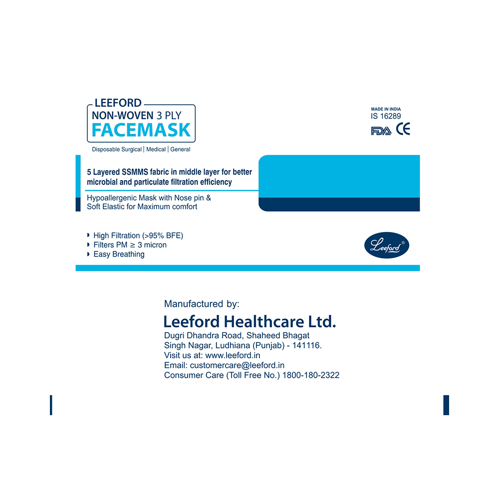 Leeford Non-Woven 3 Ply Facemask with 5 Layered Anti-Microbial Fabric - Image 2