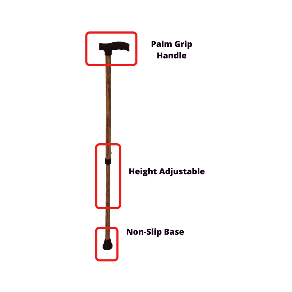 Be Safe Forever Adult Walking Cane Support Stick Height Adjustable Wooden Steel - Image 5