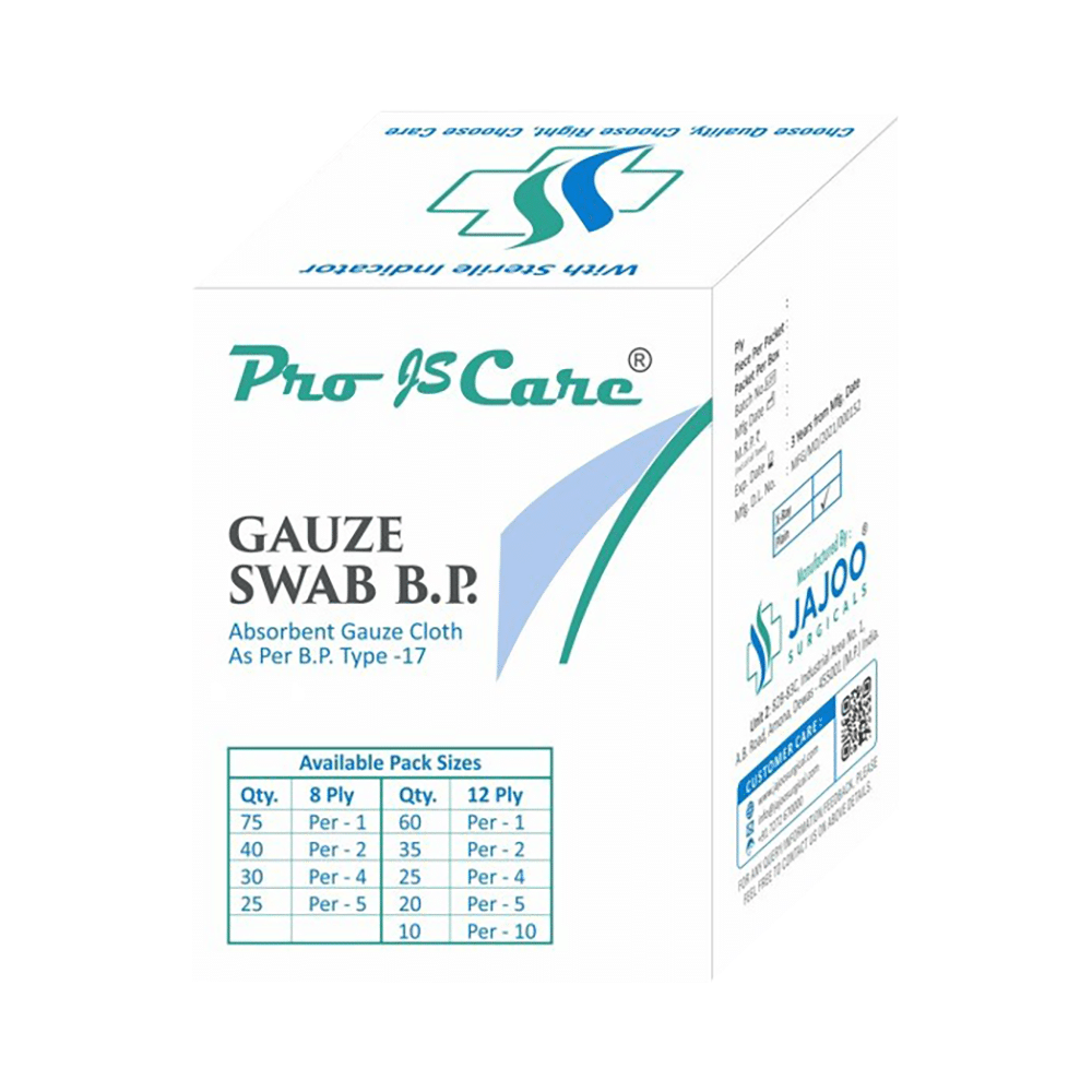 Pro Js Care Gauze Swab B.P 10cm x 10cm x 12ply - Image 1