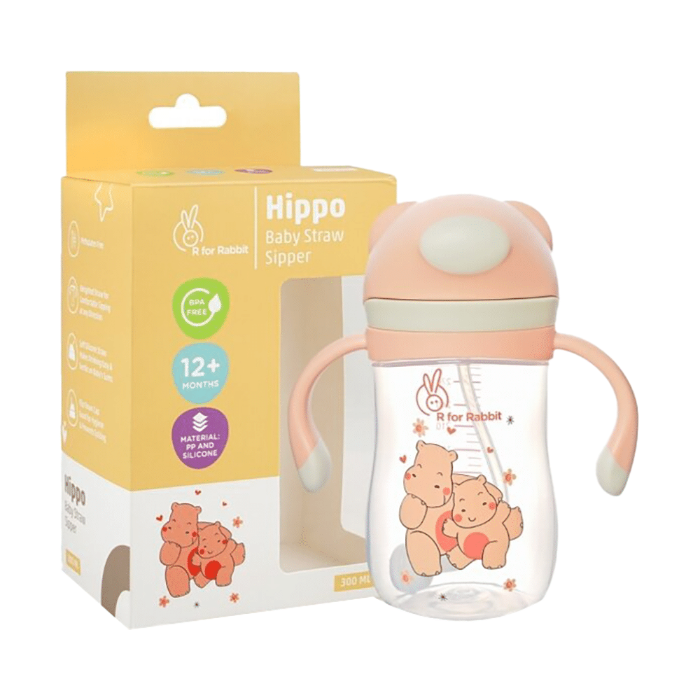 R for Rabbit Hippo Baby Straw Sipper Yellow - Image 1