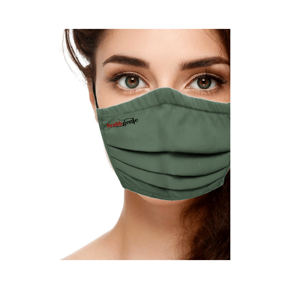 Healthgenie FM 201 Washable & Reusable Double Layered, Triple Pleated Cloth Face Mask Large Green - Image 4