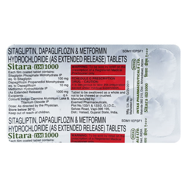 Sitara DM 10mg/1000mg/100mg Tablet - Image 2
