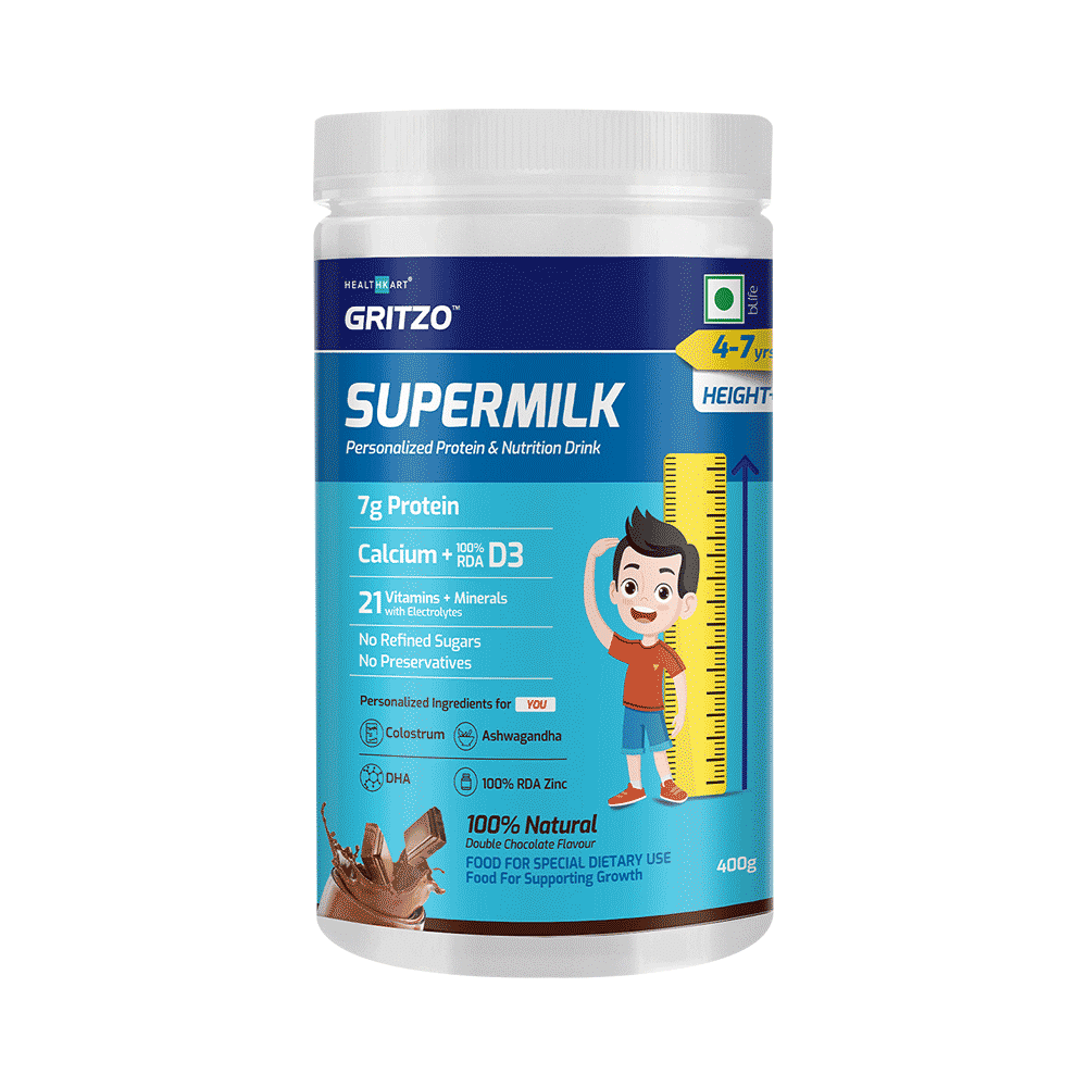 Gritzo Super Milk Protein Height+ for 4 to 7 Years | With Calcium & Vitamin D3 | Flavour Double Chocolate - Image 1