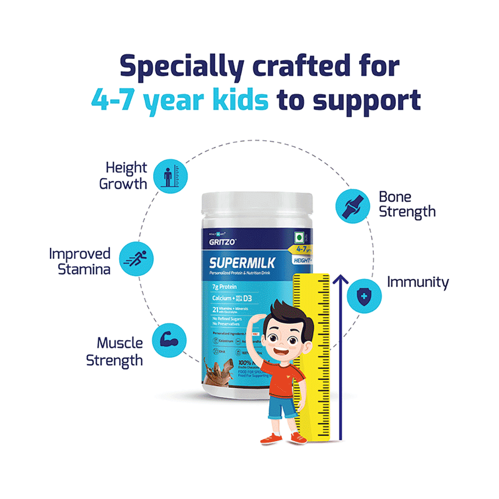 Gritzo Super Milk Protein Height+ for 4 to 7 Years | With Calcium & Vitamin D3 | Flavour Double Chocolate - Image 6
