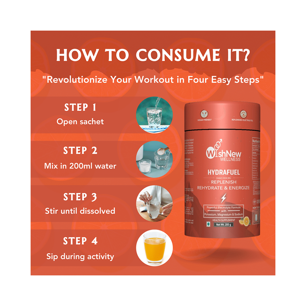 Wishnew Wellness Hydrafuel Replenish, Rehydrate & Energize with Potassium, Magnesium & Sodium Sachet (10gm Each) Orange - Image 5