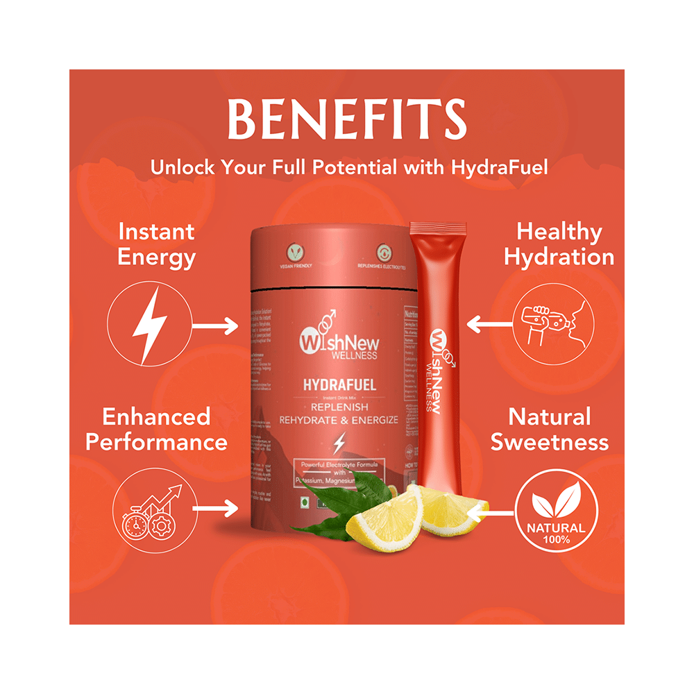 Wishnew Wellness Hydrafuel Replenish, Rehydrate & Energize with Potassium, Magnesium & Sodium Sachet (10gm Each) Orange - Image 3