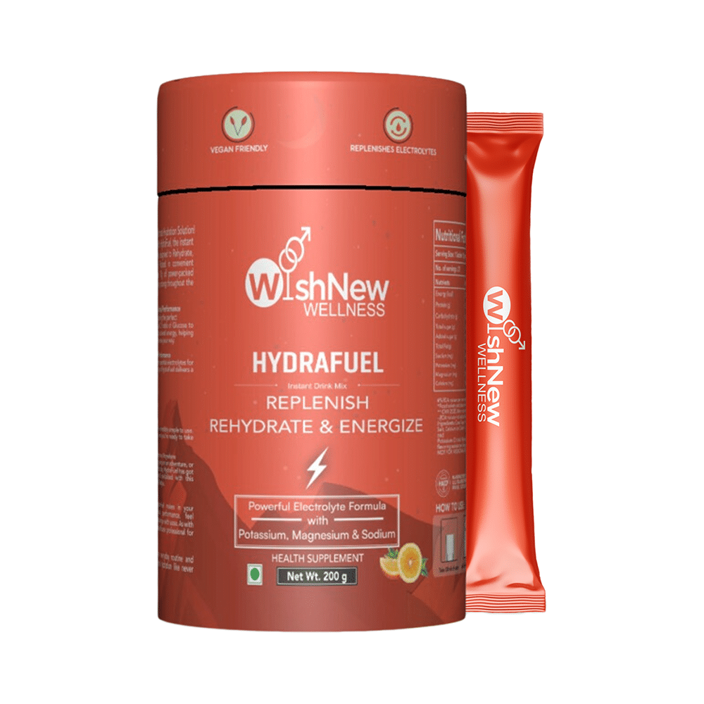 Wishnew Wellness Hydrafuel Replenish, Rehydrate & Energize with Potassium, Magnesium & Sodium Sachet (10gm Each) Orange - Image 1