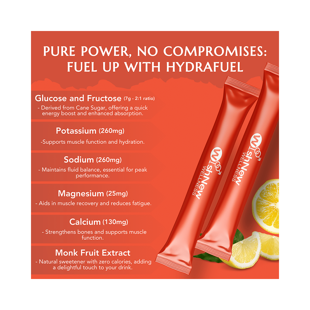 Wishnew Wellness Hydrafuel Replenish, Rehydrate & Energize with Potassium, Magnesium & Sodium Sachet (10gm Each) Orange - Image 4