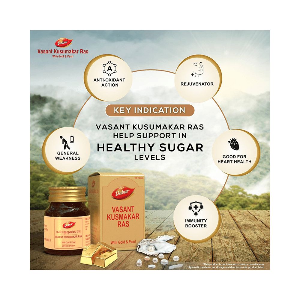 Dabur Vasant Kusumakar Ras with Gold & Pearl Tablet | For General Weakness, Heart Health, Immunity & Antioxidant Support - Image 7