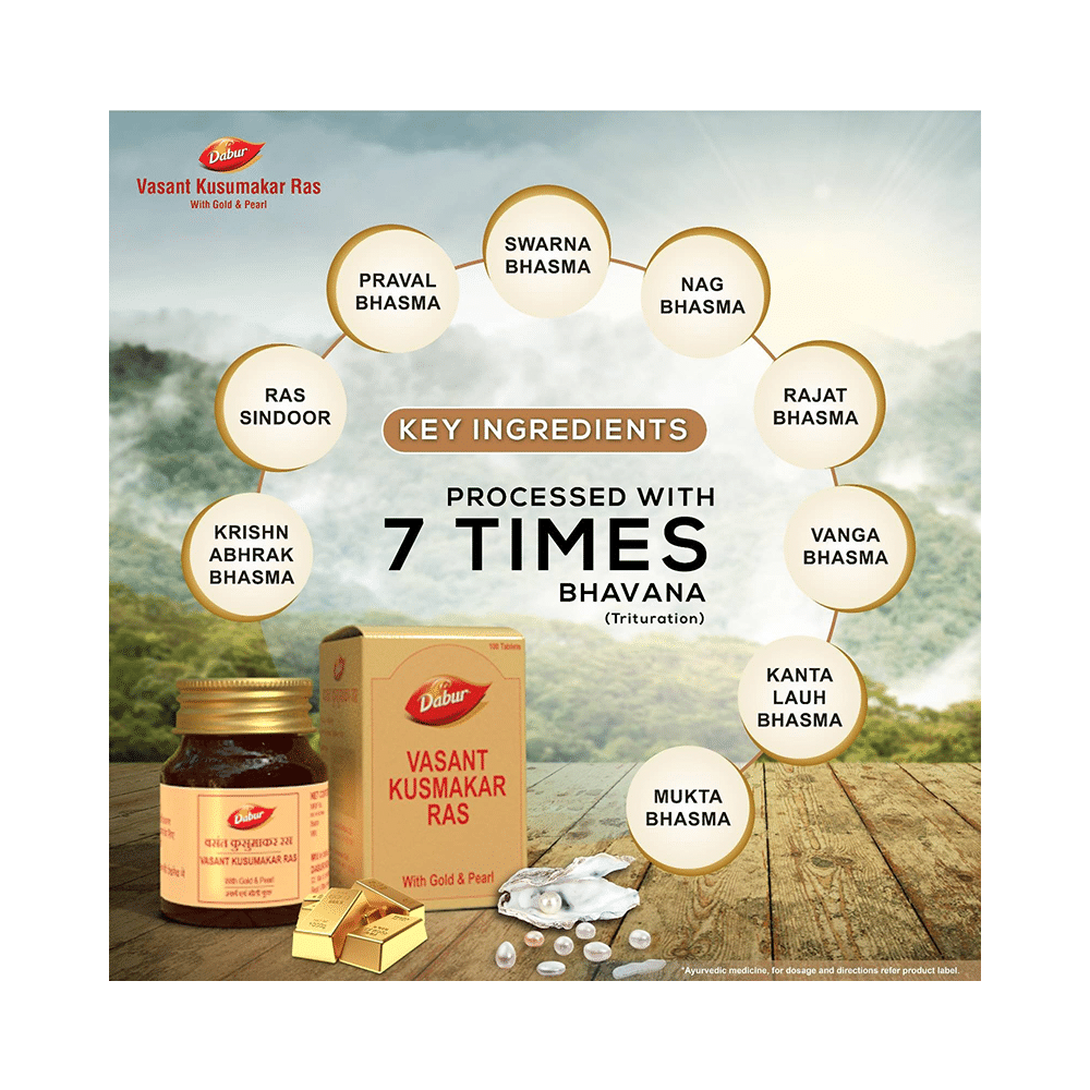 Dabur Vasant Kusumakar Ras with Gold & Pearl Tablet | For General Weakness, Heart Health, Immunity & Antioxidant Support - Image 6