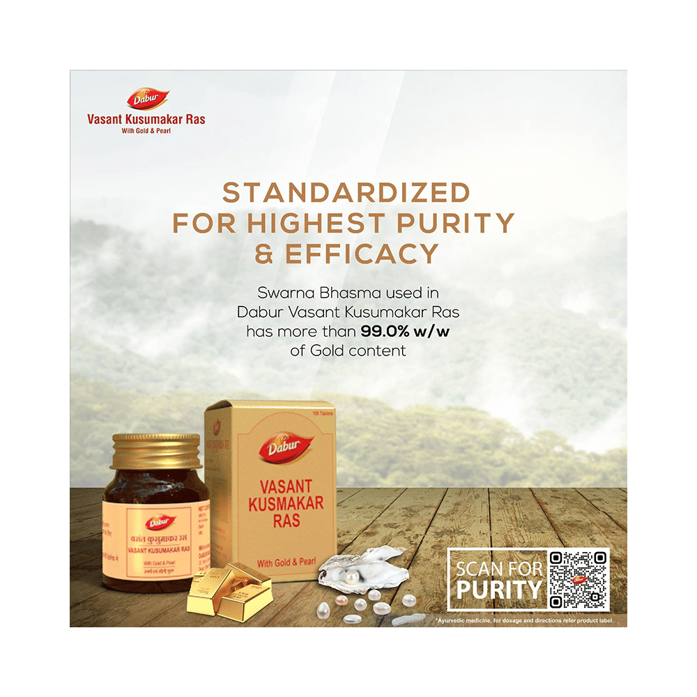 Dabur Vasant Kusumakar Ras with Gold & Pearl Tablet | For General Weakness, Heart Health, Immunity & Antioxidant Support - Image 9