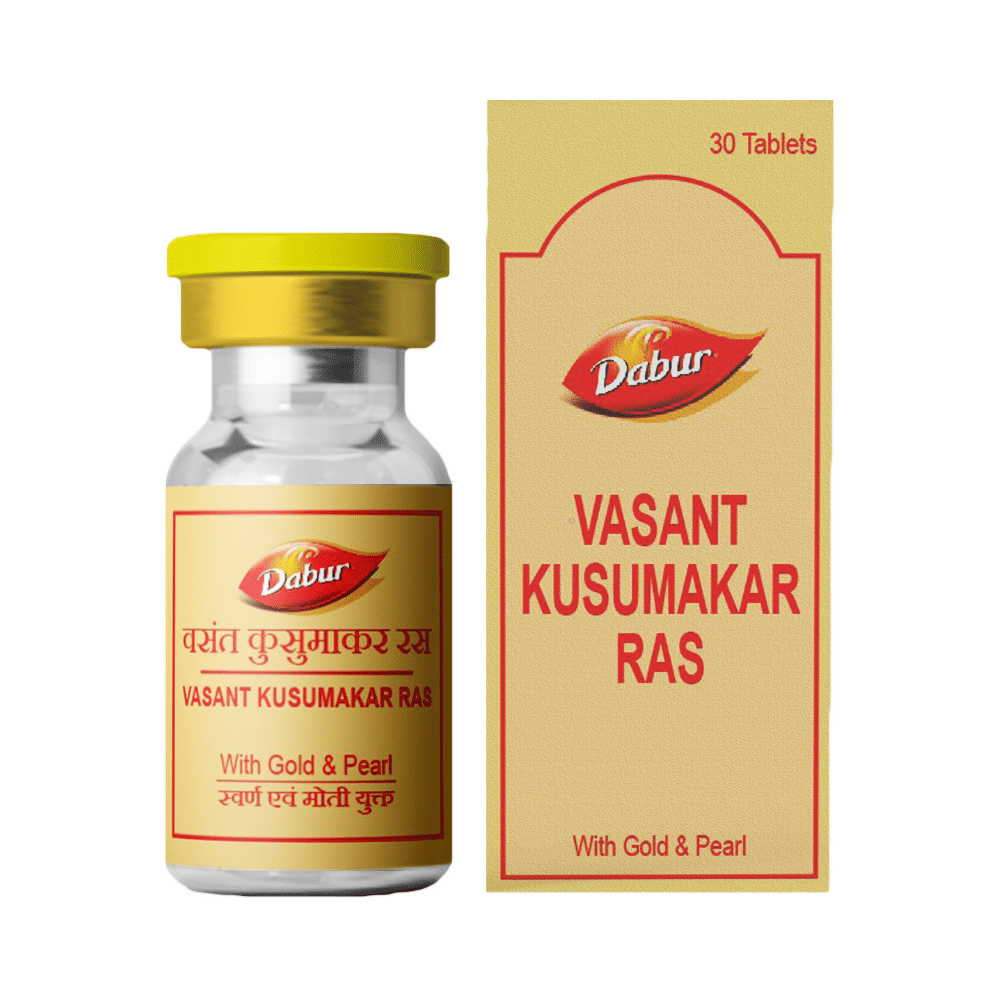 Dabur Vasant Kusumakar Ras with Gold & Pearl Tablet | For General Weakness, Heart Health, Immunity & Antioxidant Support - Image 1