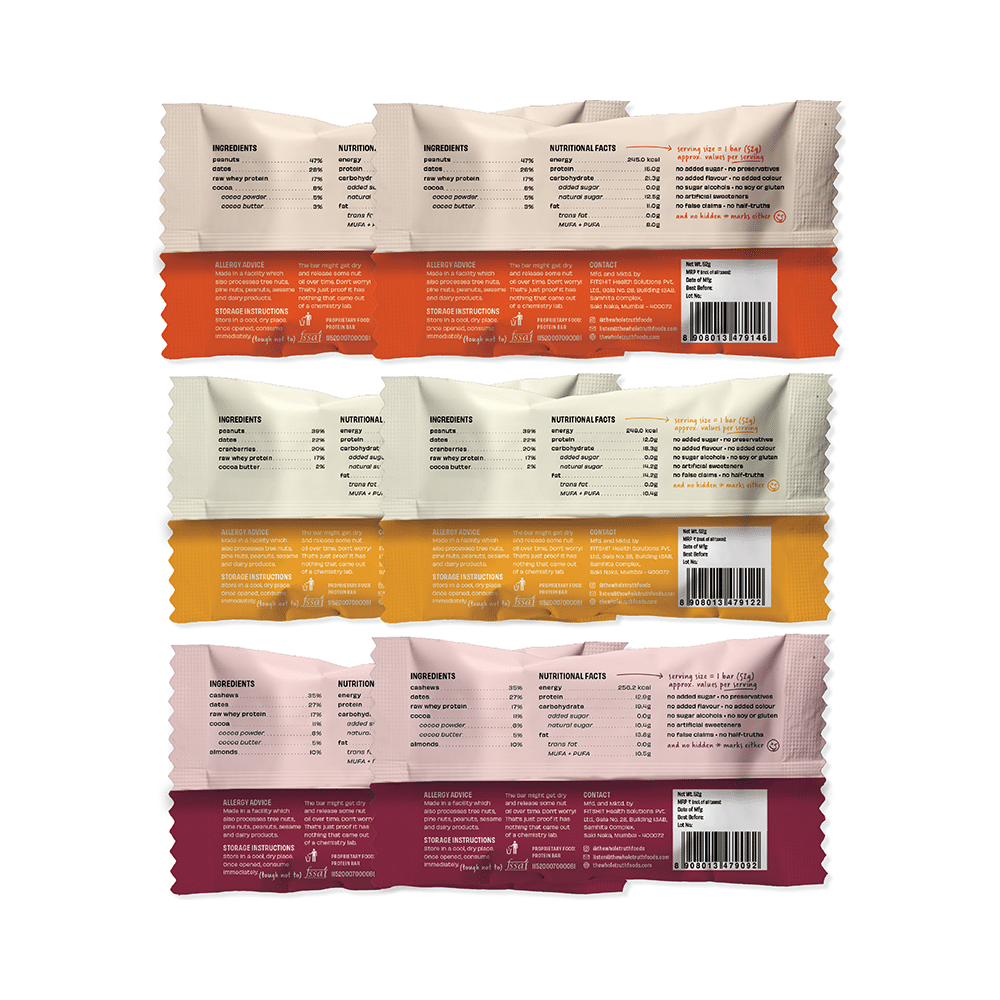 The Whole Truth Protein Bar (52gm Each) | 2 Double Cocoa, 2 Peanut Cocoa, 2 Peanut Butter - Image 2