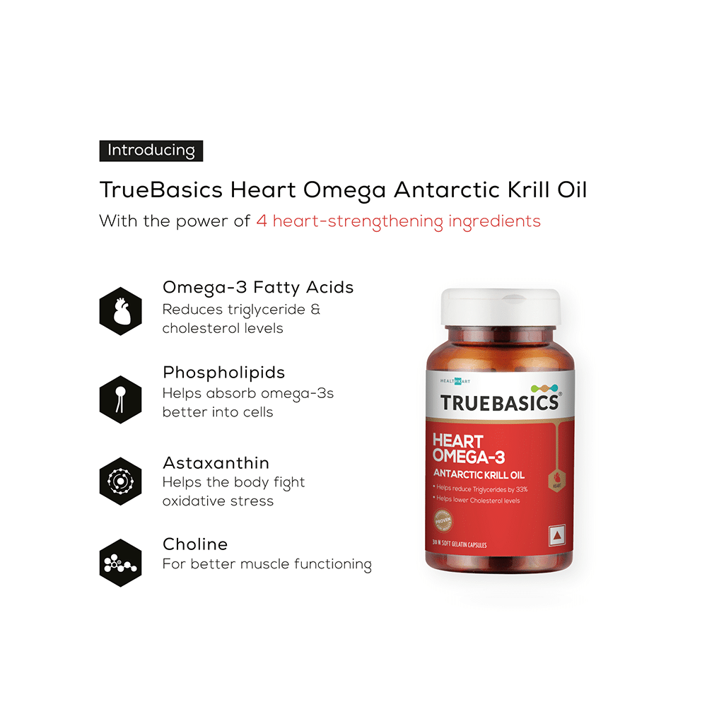 TrueBasics Heart Omega 3 Krill Oil for Reducing Triglycerides & Cholesterol | Soft Gelatin Capsule - Image 4