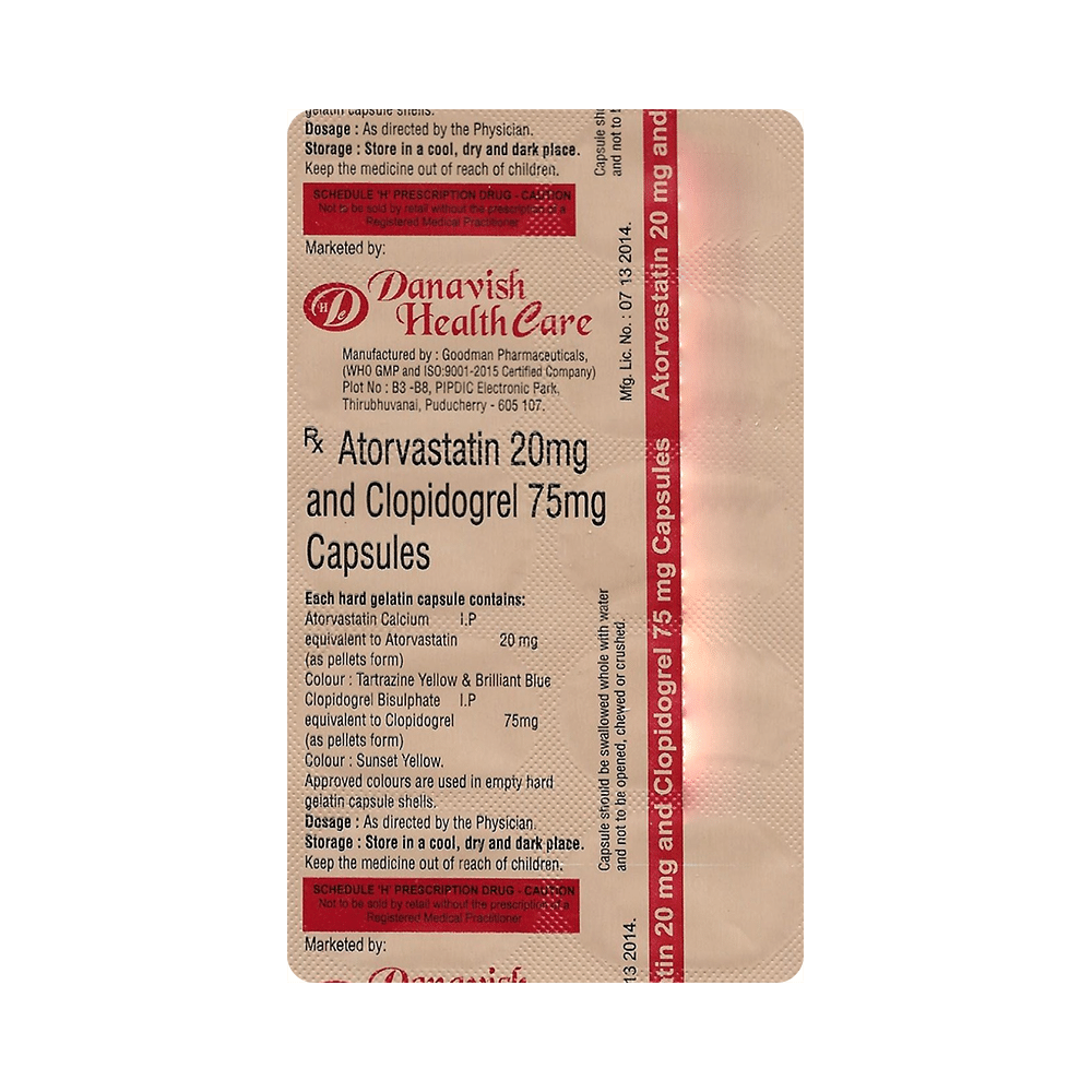 Danavish Atorvastatin+Clopidogrel 20mg/75mg Capsule - Image 3