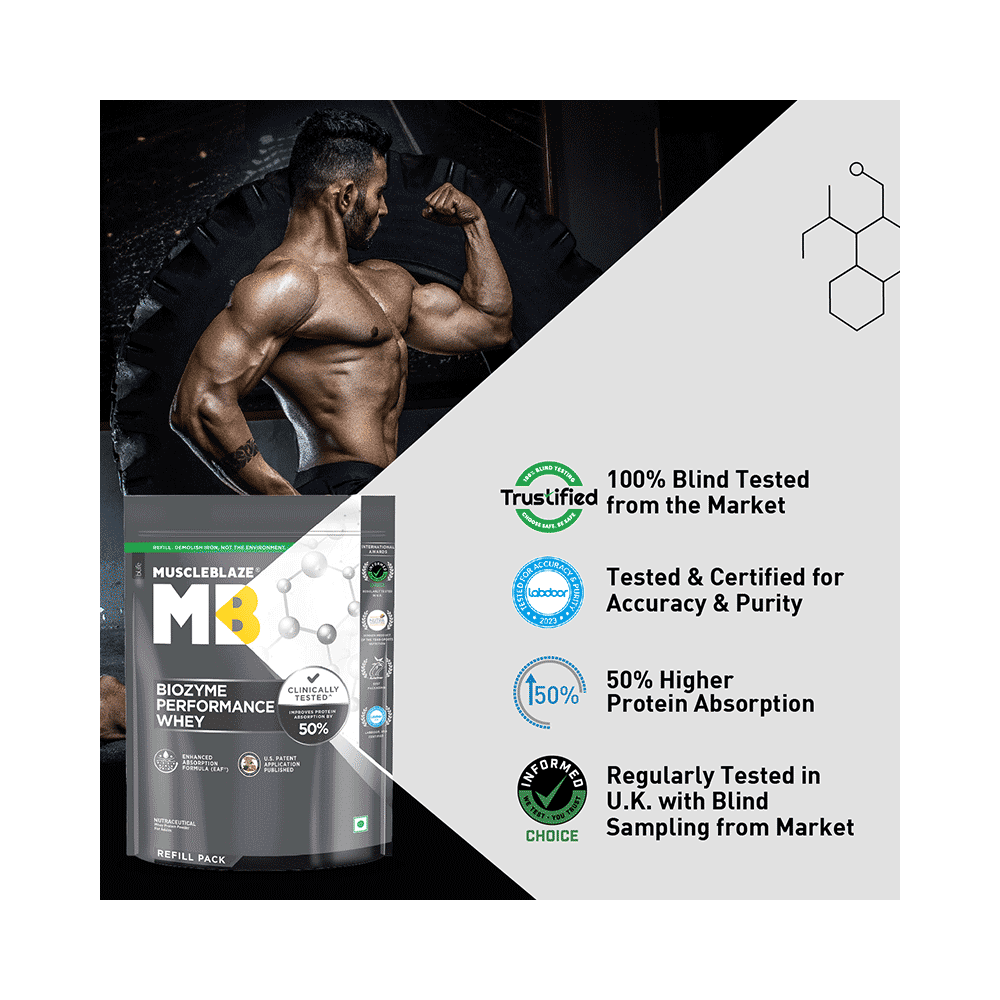MuscleBlaze MuscleBlaze Biozyme Performance Whey Protein | For Muscle Gain | Improves Protein Absorption | Nutrition Care Powder Magical Mango Refill Pack - Image 5