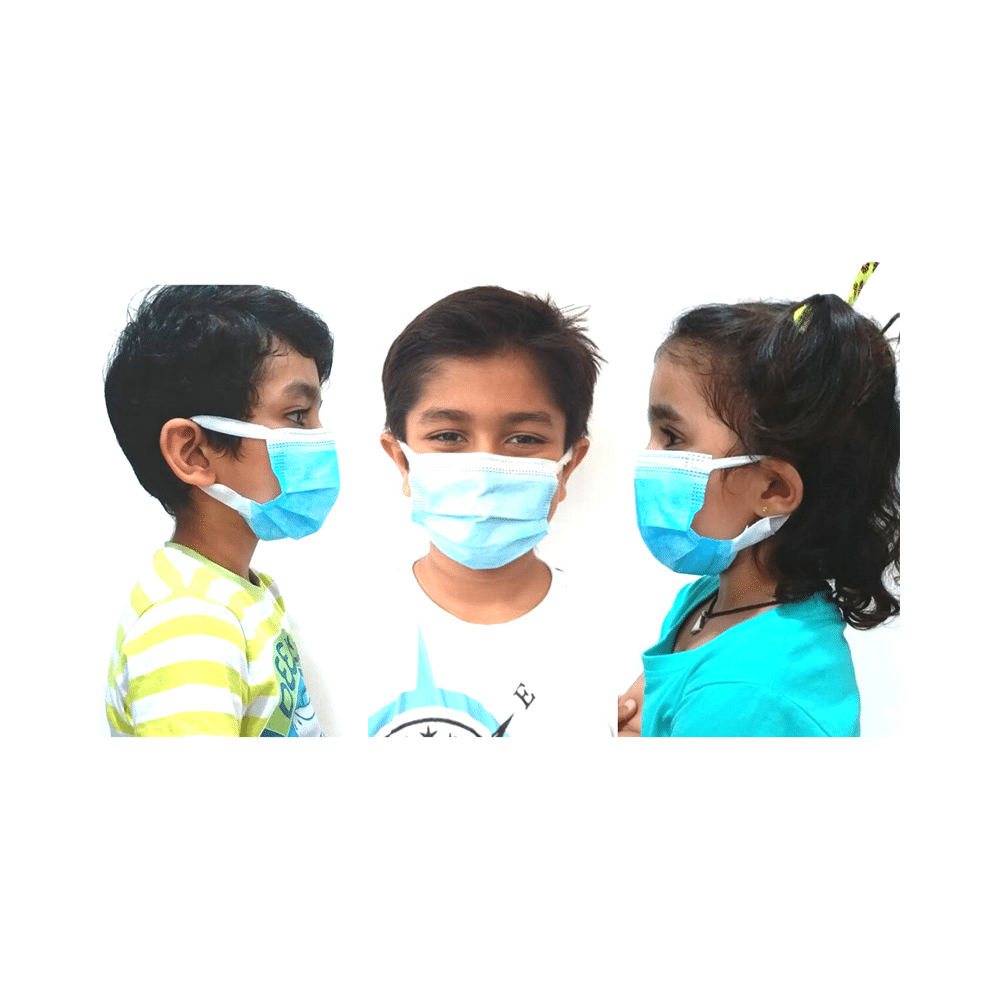 Fine Morning Pharma Kids Safe X Disposable 3 Ply Surgical Face Mask for Children with Nose Pin & Soft Ear Loops