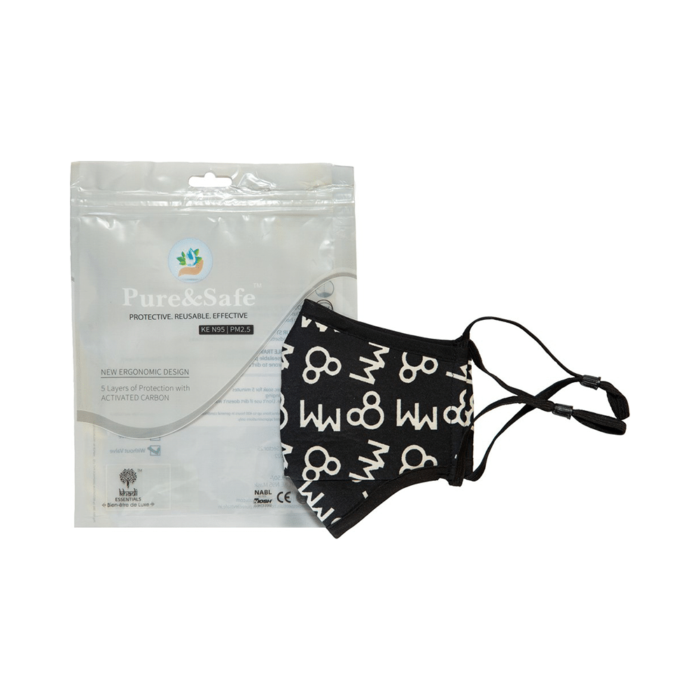 Pure & Safe White Floral Designer & Black Digital Designer Designer N 95 Face Mask - 5 Layered Reusable Anti Pollution Mask with Activated Carbon Filter - Image 2