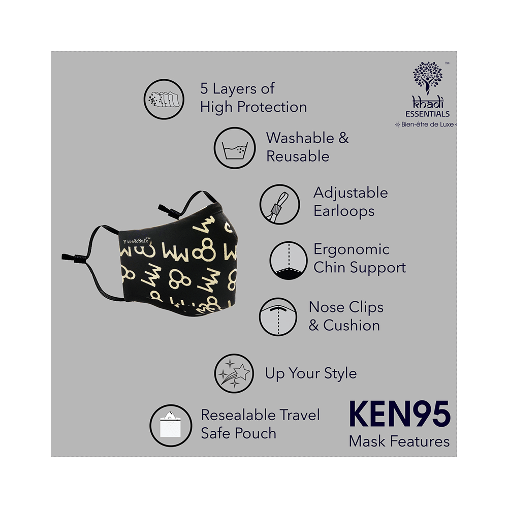 Pure & Safe White Floral Designer & Black Digital Designer Designer N 95 Face Mask - 5 Layered Reusable Anti Pollution Mask with Activated Carbon Filter - Image 5