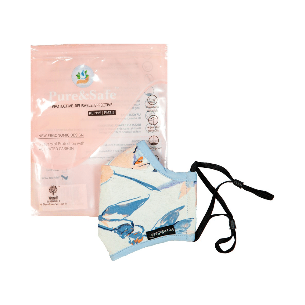 Pure & Safe White Floral Designer & Black Digital Designer Designer N 95 Face Mask - 5 Layered Reusable Anti Pollution Mask with Activated Carbon Filter - Image 3