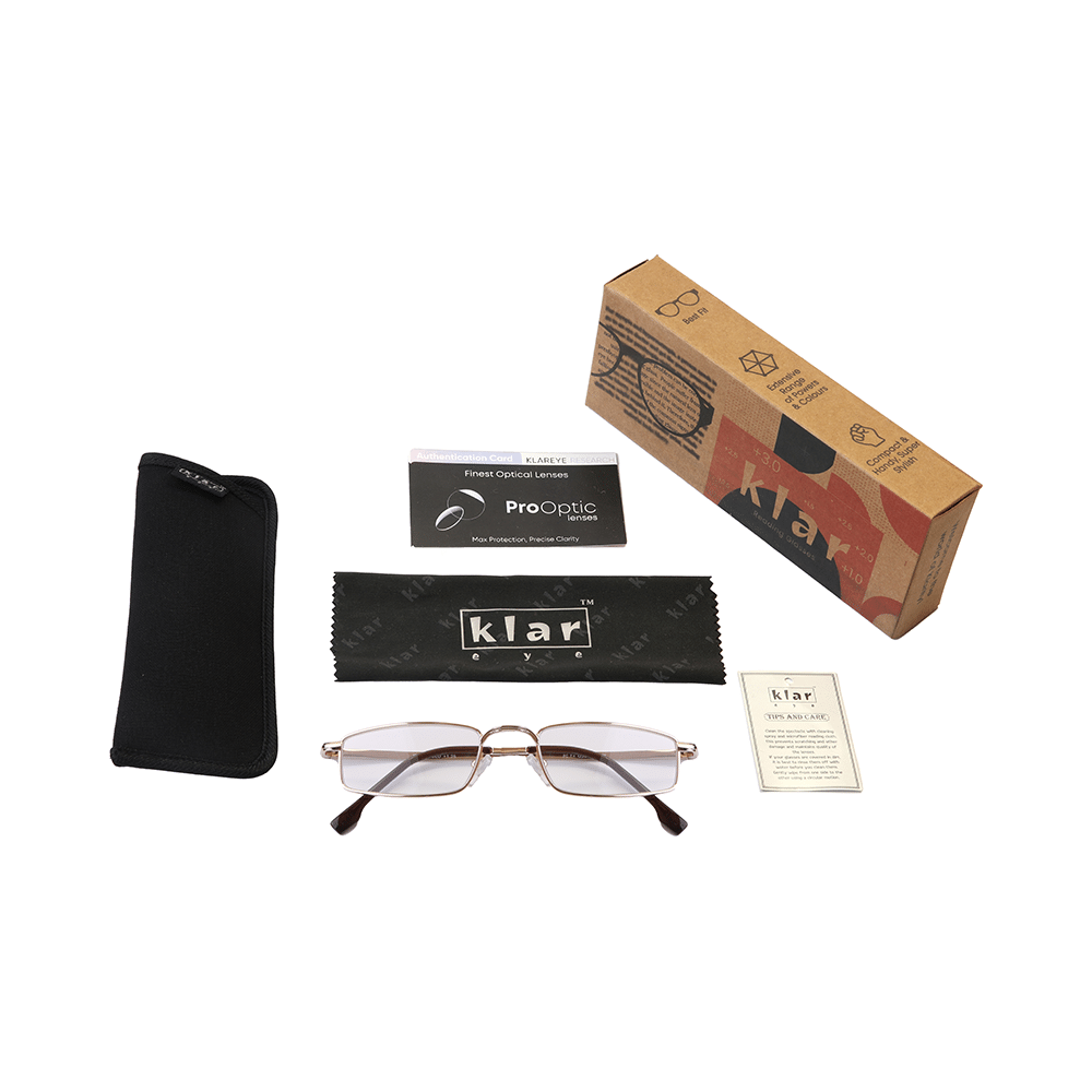 Klar Eye K 2011 Full Rim Rectangle Reading Glasses for Men and Women Rose Gold Optical Power +3.25 - Image 4