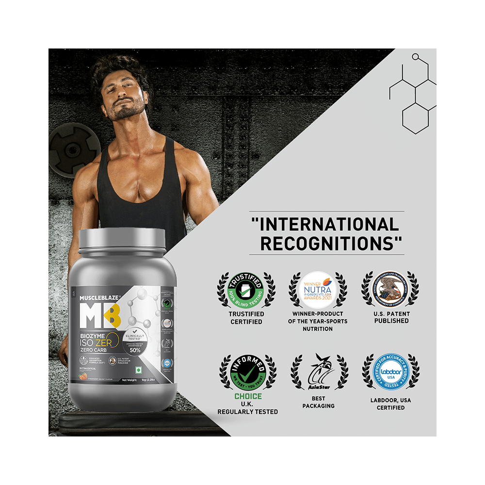 MuscleBlaze Strawberry Flavour | Iso-Zero Isolate for Muscle Gain | With Zero Carbs | Improves Protein Absorption by 50% - Image 8